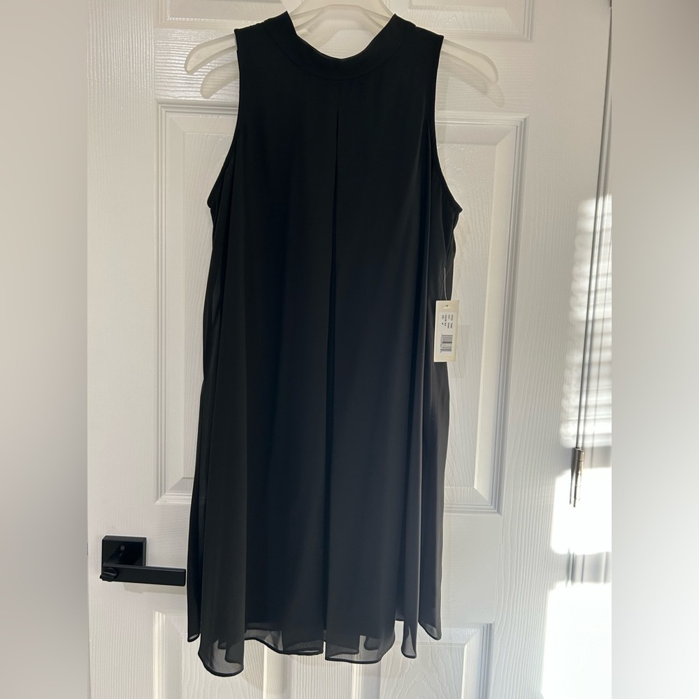 Nwt TASH & Sophie mock neck trapeze black sleeveless  dress chiffon bow tie M